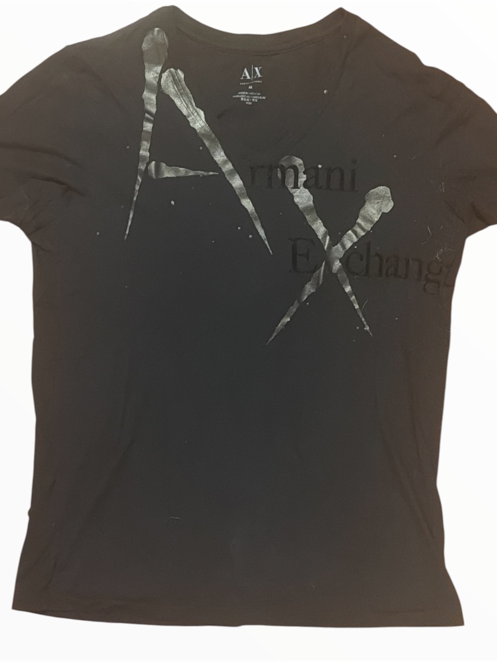 Armani Exchange Black Short-Sleeve Graphic Tee with Glossy AX